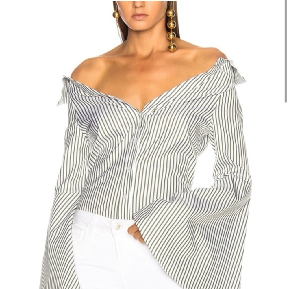 CAROLINE CONSTAS Persephone Blouse Poplin Top Bell Sleeve  Off Shoulder Size XS